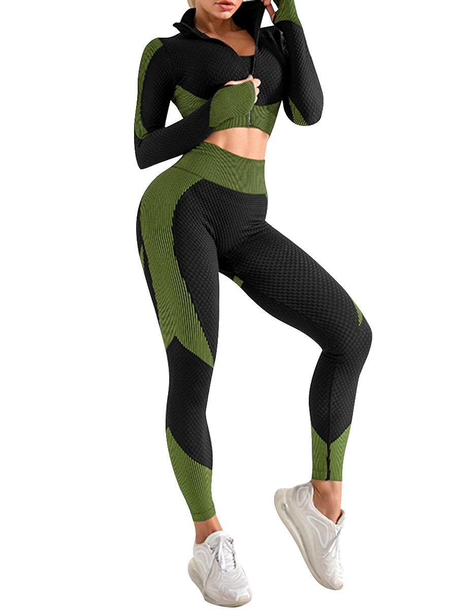 3-Piece Seamless Sweat Suit (Army Green) - DeeTrimmer